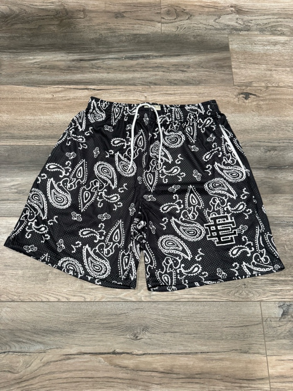 Eric Emanuel Black & White Paisley Athletic Shorts